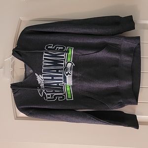 Seattle Seahawks NFL Distressed Dark Blue Gray Hoodie Sweatshirt Size Small